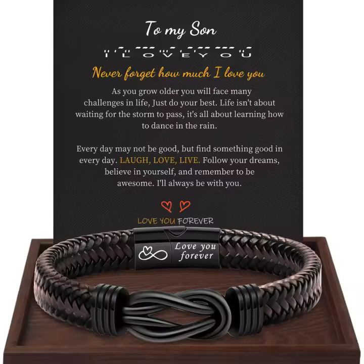 Pulsera ajustable de cuero y Maple inoxidable con símbolo de Infinito, Cierres magnético, pulsera de Cordón de cuero Negro de Maple inoxidable Grabado - 1