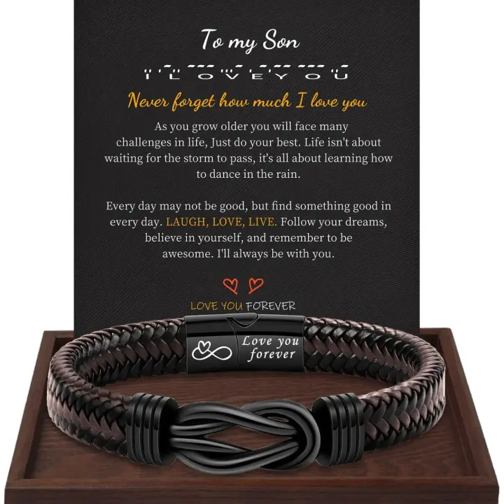 Pulsera ajustable de cuero y Maple inoxidable con símbolo de Infinito, Cierres magnético, pulsera de Cordón de cuero Negro de Maple inoxidable Grabado - 1