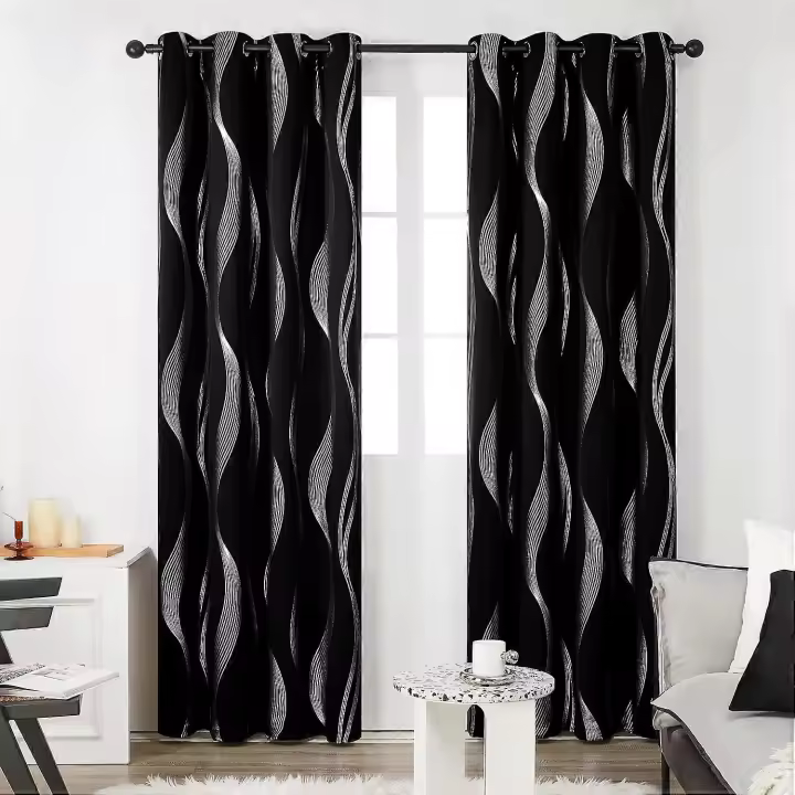 Set of 2 Dining Room Kitchen Bedroom Eyelet Curtains, 132x244cm, Halloween Black, Pattern Line Door Curtain Silver Thermal Blackout Hotel Interior - 1