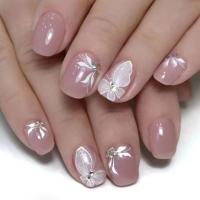 24Pcs/Box Uñas Postizas Cortas Redondas Nuevas Moda Blanco Mariposa Full Cover Press on Uñas Para Salon Uñas Francesas - details 0