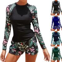 Traje De Baño De Dos Piezas Para Mujer 2024 Con Estampado De Surf Y Flores Long Sleeve Racerback Vest Y Cross Back Spandex Nylon - details 0
