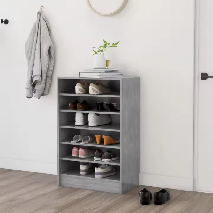 vidaXL Mueble zapatero madera contrachapada gris hormigón 60x35x92 cm - 1