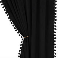Cortina De Veludo Minimalista Francesa 1PC Cortinas Negras De Bloqueo Para Sala Comedor Dormitorio Material De Poliéster 100% - details 3