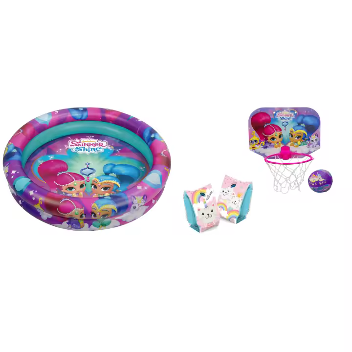Set de Piscina Shimmer and Shine , Manguitos hinchables Catticorn y Mini Basket Shimmer para niños y niñas (4410) - 1