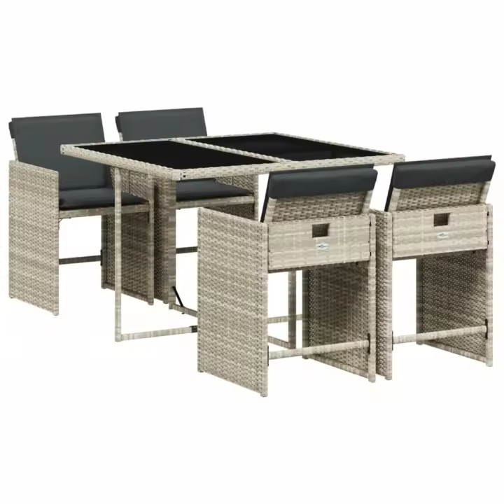 vidaXL Set comedor de jardín 5 pzas cojines ratán sintético gris claro - 1