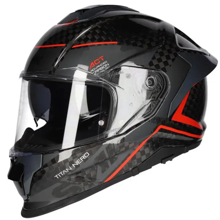 Casco de Moto Integral SMK Titan Carbon Nero Rojo brillo con Homologación ECE 22.06 - 1
