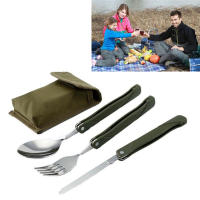 Conjunto De Utensilios De Acero Inoxidable Plegables Para Camping Y Picnic: Cuchillo Cucharón Tenedor Yspork Mochila Larga - details 0