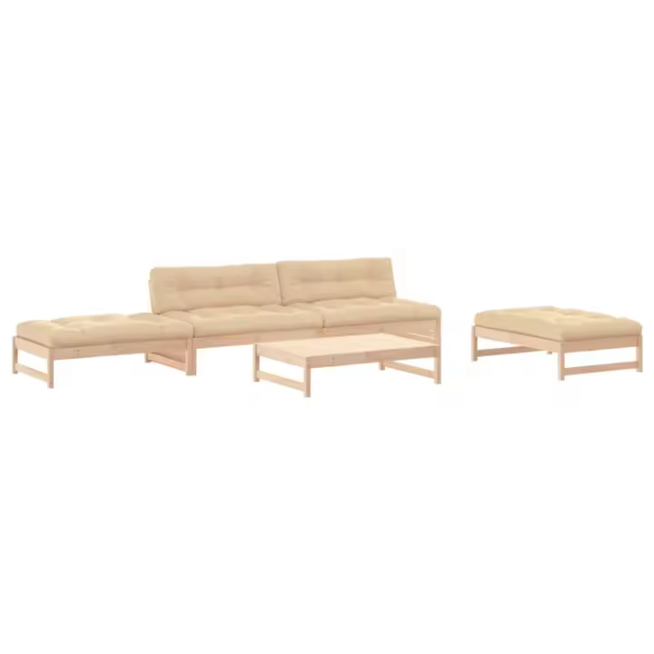 vidaXL Juego de muebles de jardín 5 piezas y cojines madera maciza - 1