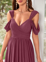 Vestido De Noche Elegante Para Mujer Unithorse Con Hombros Finos Manga Corta Cintura Ajustada Y Abertura En El Lado Chiffón Formal Para Damas De Honor - details 5