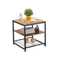 ARISE SHOP-Mesa Auxiliar Cuadrada con 3 Estantes,Mesa auxiliar de estilo industrial moderna para sala de estar, dormitorio, Color Marrón 50x50x51cm - details 1