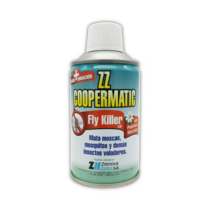 Zelnova Zeltia Insecticida ZZ Coopermatic Fly Killer con Piretrinas Naturales para Moscas y Mosquitos en Industria Alimentaria, 250ml - 1