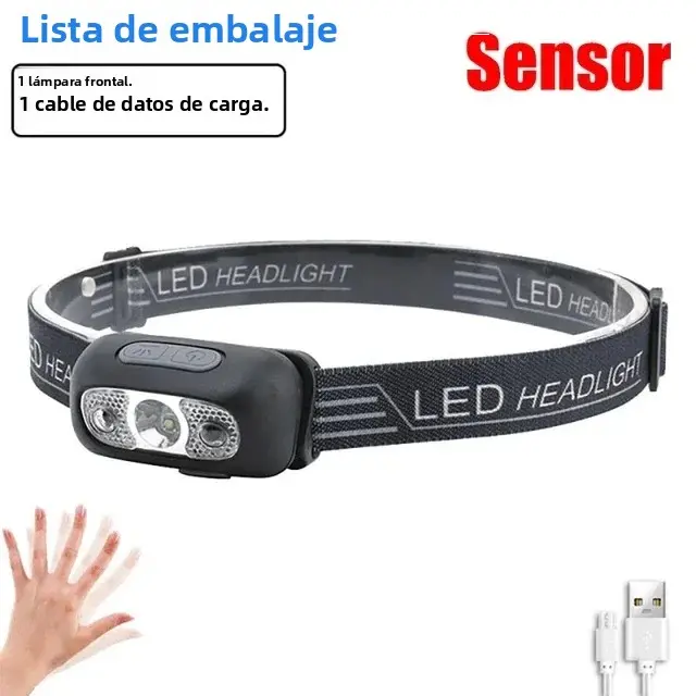 Linterna Frontal COB LED Recargable Tipo-C Con Sensor Y Batería Integrada Para Caza Pesca Y Trabajo Luz Exterior De 10W Ángulo De Haz De 180° Impermeable - 1