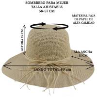 Kebedo Moda Sombrero de Playa de  ala Ancha 11 cm, Sombrero de Paja de Papel para el Sol de Verano, Viaje, Piscina, Viaje, Protección Solar, Pamela Grande para Mujer Adulto Talla Única Transpirable Ajustable 56-57 CM - details 0