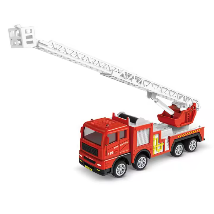 Camión De Bomberos De Juguete De Plástico Diecast Con Retroceso Y Escalera Juguete De Rescate Para Niños Sin Batería - 1