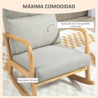 HOMCOM Mecedora Tapizada en Lino Silla Mecedora con Patas de Madera de Caucho y Reposabrazos Mecedora para Lactancia Carga 150 kg para Dormitorio Salón Gris - details 4