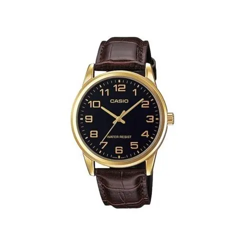 Casio MTP-V001GL-1B Reloj Analógico para Hombre, Diseño Clásico con Esfera Negra, Correa de Cuero Negra, Movimiento de Cuarzo, Resistencia al Agua - 1