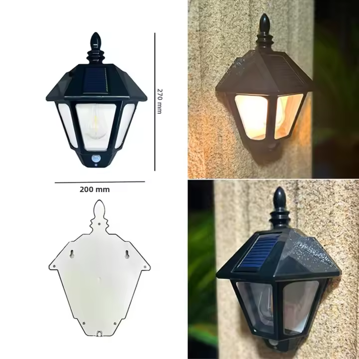 Lámpara De Pared Solar Tungsteno Exterior Impermeable Con Sensing De Movimiento Humano Para Decoración De Jardín De Villa Y Balcones - 1