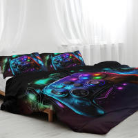 Juego De Cama Nenon Con Joystick 3 Piezas Estilo Retro Para Gamer Funda De Edredón Y Almohadas Geométricas Hexagonales Modernas Y Confortables Para Todas Las Estaciones - details 5