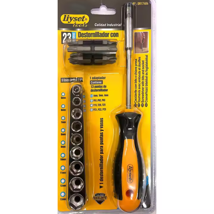 LIYSET  23 Piezas Destornillador con puntas y vasos.Juego destornillador de 23 piezas. Mango ergonómico bimaterial. - 1