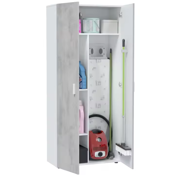 Miroytengo Armario multiusos alto 2 puertas mueble auxiliar color blanco Artik y gris cemento almacenaje 182x80x37 cm - 1