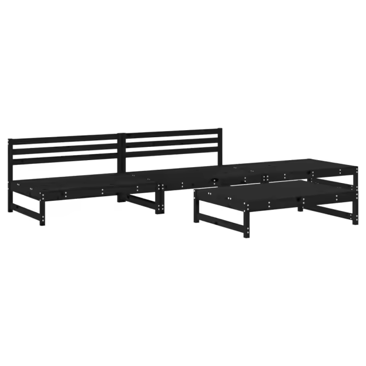 vidaXL Juego de muebles de jardín 4 pzas madera maciza de pino negro - 1