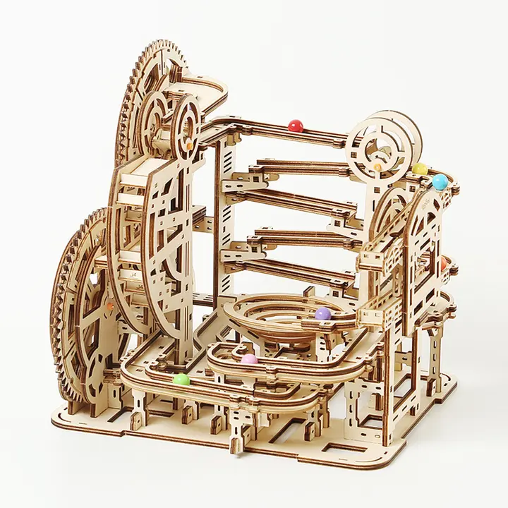 DAM. Maqueta de Madera 3D, diseño de Laberinto para canicas con movimiento mecánico. 369 piezas. 28x27x25cm. - 1