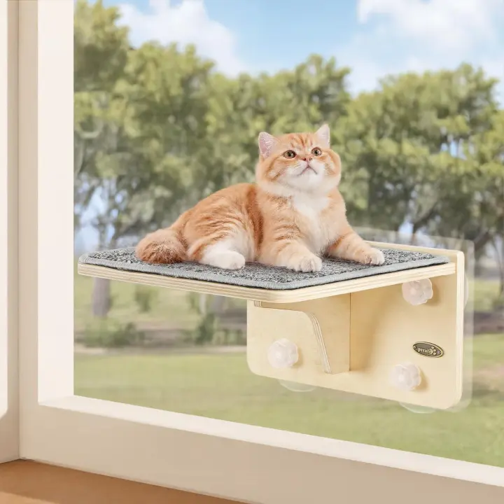 Hamaca de ventana para gatos - Hamaca + Rascador + Sisal resistente para observar aves, 30×26×16 cm, con 4 ventosas resistentes y tornillos de pared, estante de pared para gatos, hasta 10 kg - 1