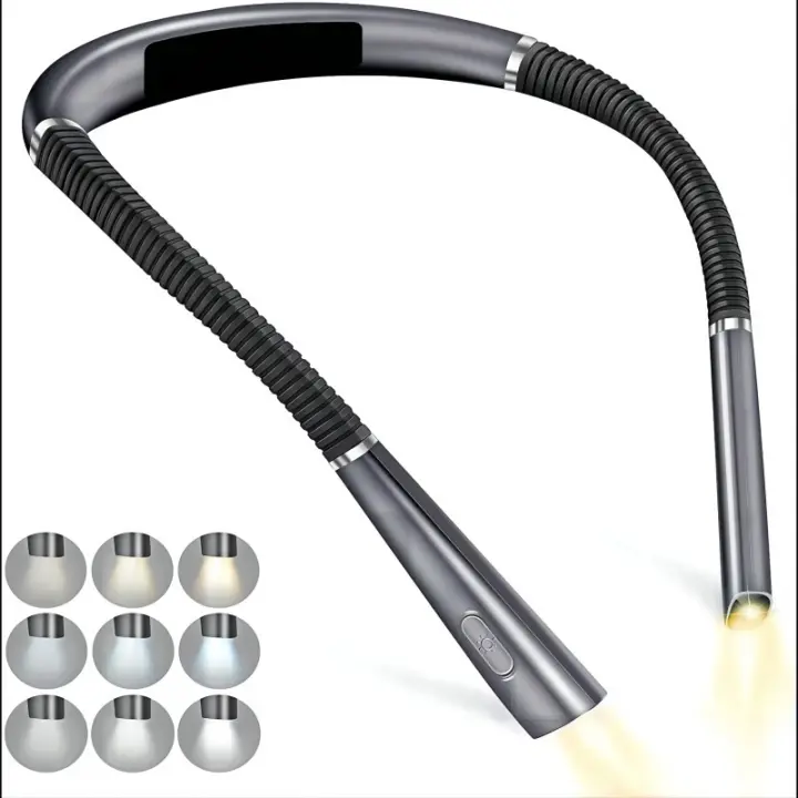 Lámpara de lectura LED para el cuello, 3 colores, 6 niveles de brillo, brazos flexibles, [Clase energética A], gris - 1