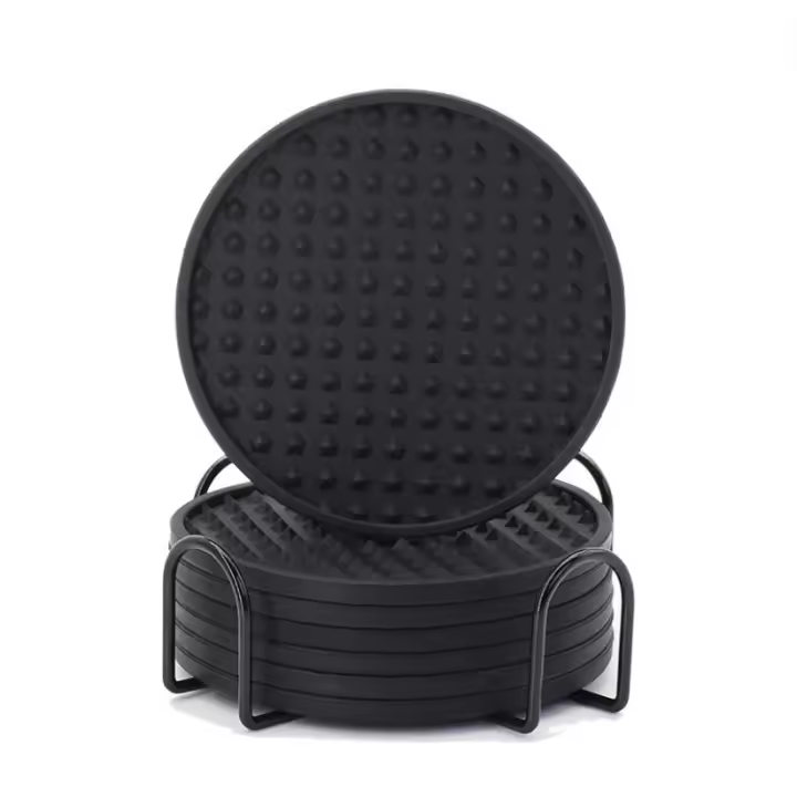 Posavasos de silicona con soporte antideslizante (juego de 6) negros - 1