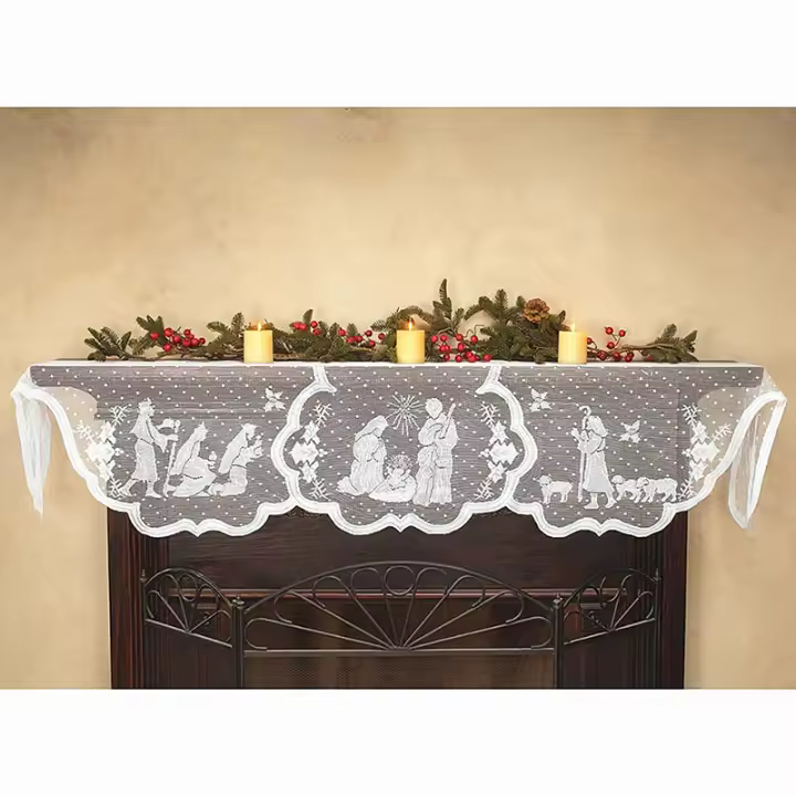 Mantel De Navidad Con Encaje Virgen María Cubierta De Hogar Para Fiestas Y Banquetes Estilo Europeo Rectangular Polyester/Celulosa Impermeable Y Desechable - 1
