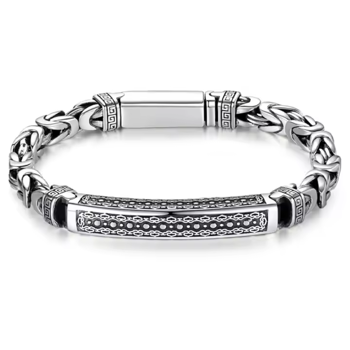 Pulsera De Moda Para Hombres En Color Plata Con Patrón De Paz Y Cierre De Llave Estilo Retro Hipster Accesorio De Regalo - 1