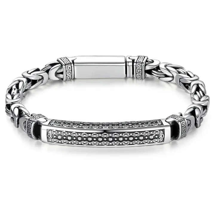 Pulsera De Moda Para Hombres En Color Plata Con Patrón De Paz Y Cierre De Llave Estilo Retro Hipster Accesorio De Regalo - 1