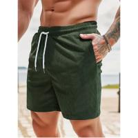 Shorts De Verano Para Hombre De Color Sólido Con Cordón Pantalones De Corduroy Casual Corte Corto Para Fitness - details 10