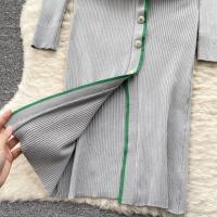 Vestido De Lana Elegante De Otoño Invierno Para Mujer Cintura Alta Botones Cuello Bajado Largo De Contraste Nuevo 2024 - details 20