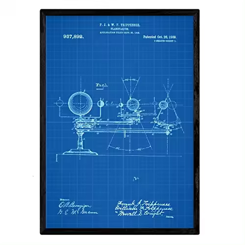 Nacnic Poster Con Patente De Planetario. Lámina Con Diseño De Patente Antigua En Y Con Fondo Azul - 1