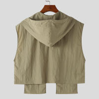 Chaleco De Hombre Con Capucha Y Bolsillos Cierre De Cremallera Sin Mangas Estilo Casual Moda 2024 Talla S-5XL INCERUN - details 5
