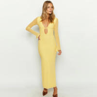 Vestido Largo De Mujer Con Cuello En V Profundo Y Malla De Encaje Sensible Al Viento De Color Sólido Talla Slim Para Fiestas Y Clubes - details 2