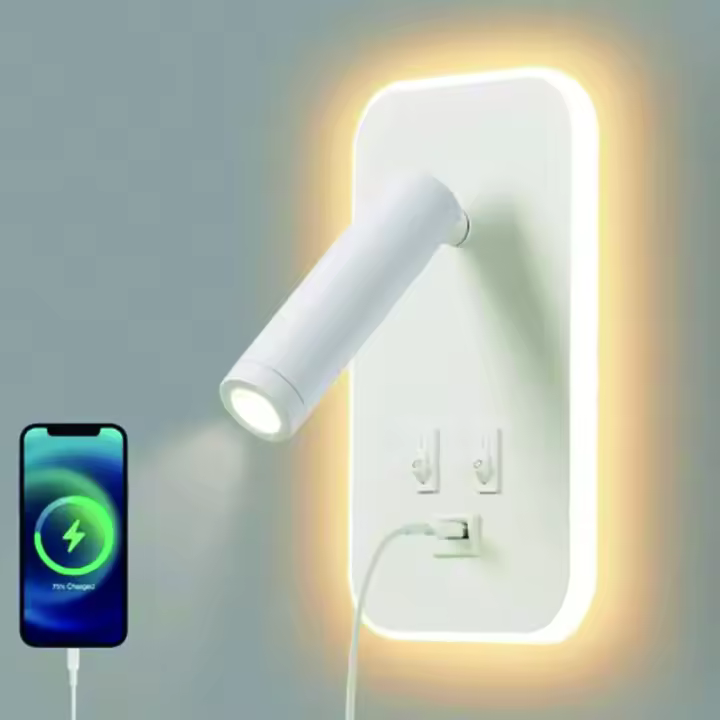 Lámpara De Pared LED Minimalista Con Encendido USB Y Control Dual Cabeza Giratoria 330° Para Iluminación Interior De Camas Pasillos - 1