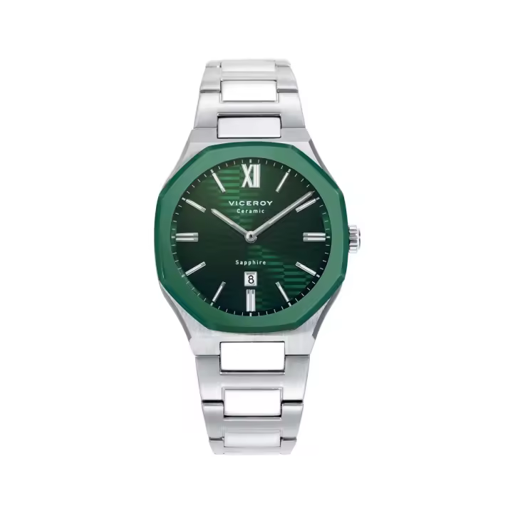 Reloj VICEROY 45002-63 Colección Laura Escanes caja de acero con bisel de ceramica verde con cristal zafiro 10 atm y brazalete de acero con movimiento cuarzo - 1