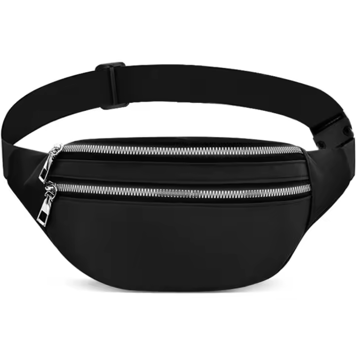 Riñonera impermeable con 2 bolsillos con cremallera, para correr, con cinturón ajustable, para hombres y mujeres, actividades al aire libre, deportes, senderismo y viajes (negra). - 1