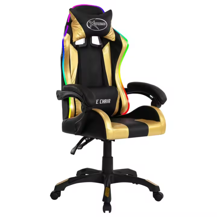Silla Gaming con Lices RGB LED Cuero sintético Dorado y Negro - 1