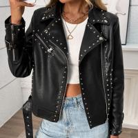 Chaqueta De Cuero Sintético Para Mujer Con Estilo De Motociclista Y Punta De Lanza Cierre De Cremallera Decoración De Hebilla Moda Casual De Calle Punk Tendencia - details 3