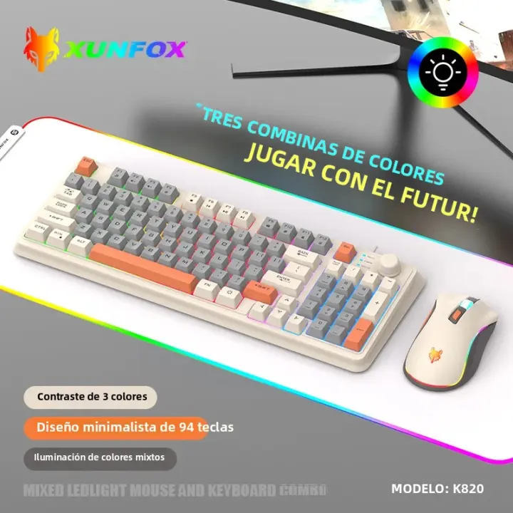 Teclado Y Ratón USB K820 Iluminados Para Juego Ergonómicos Con Funciones Multimedia Para Oficina Y Hogar Compatible Con Laptop Y Desktop Para Hombres Y Mujeres - 1