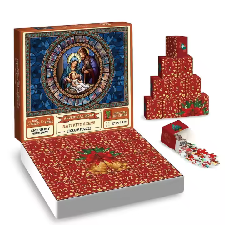 Advent Calendar 2023,nativity Scene Jigsaw Puzzle 1000 Pieces,puzzles Jigsaw Countdown Calendar For Christmas Gifts,24 Boxes Puzzles For Countdown,col - 1
