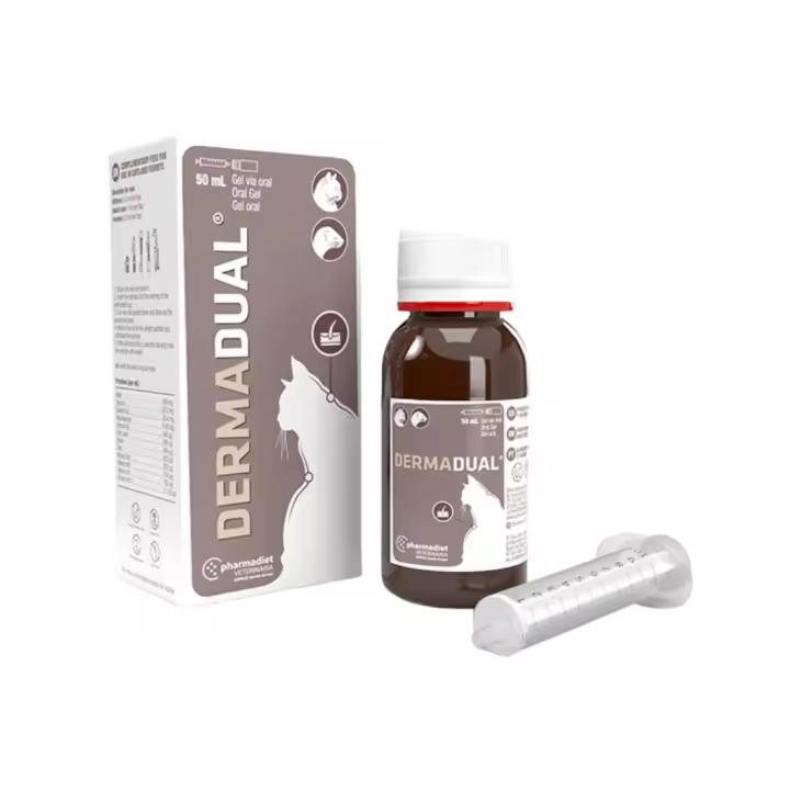 PHARMADIET - Dermadual (50 ml) - Complemento dermatológico para mejorar la calidad de la piel y del pelo en Gatos y Hurones - 1