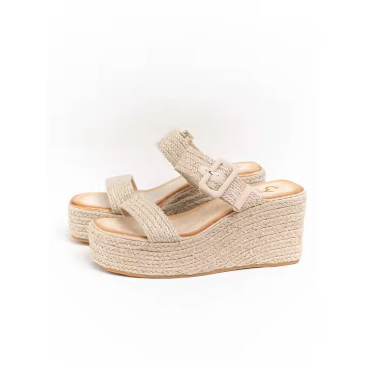 Sandalias cuñas altas de espartos con doble hebilla Mynzi - 1