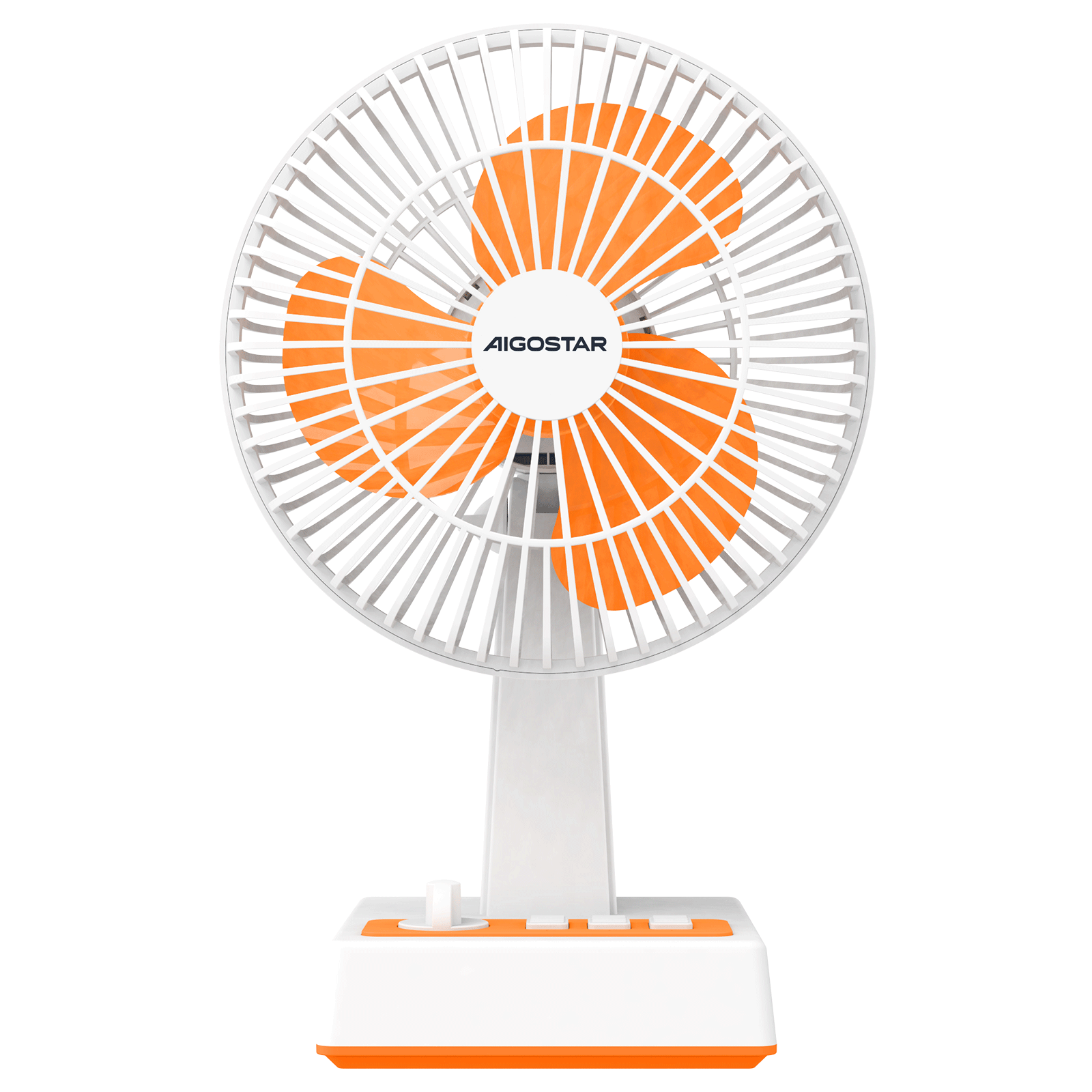 Ventilador de Mesa Portátil,  8 Pulgadas, 3 Aspas, 3 Velocidades, Sin Batería, Blanco y Naranja