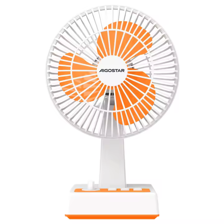 Ventilador de Mesa Portátil,  8 Pulgadas, 3 Aspas, 3 Velocidades, Sin Batería, Blanco y Naranja - 1