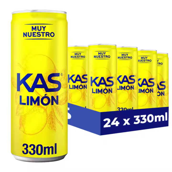 Kas Limón 24 Latas x 330 ml, Refresco de Zumo de Limón, Intenso Sabor Cítrico, Bebida Refrescante con Gas, Ideal para Compartir y Refrescarte en Cualquier Momento - 1