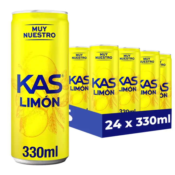 Kas Limón 24 Latas x 330 ml, Refresco de Zumo de Limón, Intenso Sabor Cítrico, Bebida Refrescante con Gas, Ideal para Compartir y Refrescarte en Cualquier Momento - 1